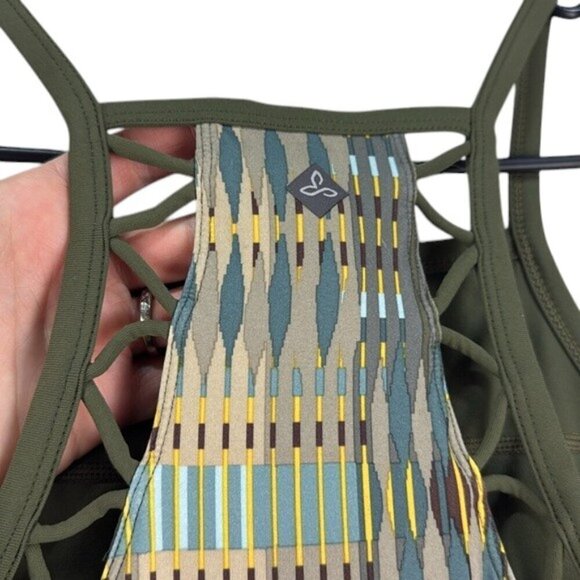 Prana Dress Racerback Green Yellow Blue Built in Bra Women's Size L - Picture 2 of 7